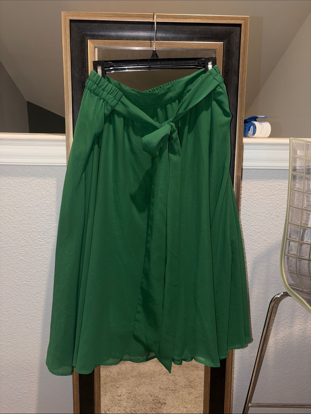 Versona Kelly Green Tie-Front Midi Skirt